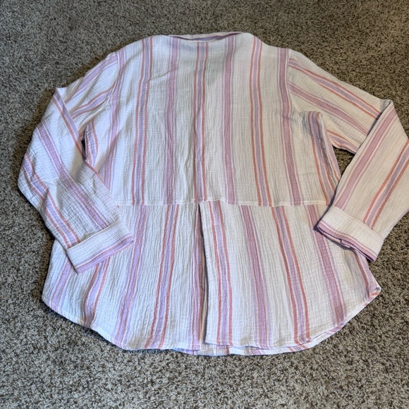 NWT Lucky Brand Cotton Gauze Pink Striped Shirt- M - Picture 7 of 7
